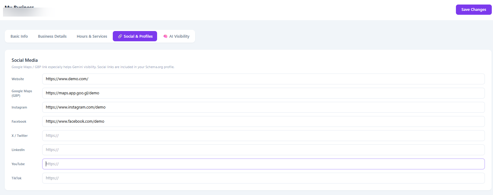 Social & Profiles tab
